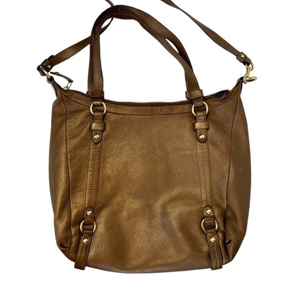 Coach Alexandra Convertible Bag Purse Pebbled Leather Hobo Satchel Gold Metallic - Picture 12 of 13